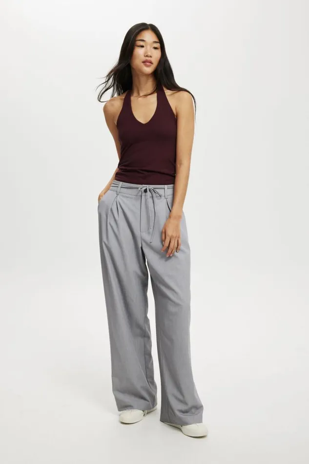 Cotton On Pants Tie Waist Suiting Pant Charcoal Grey 8211 Women