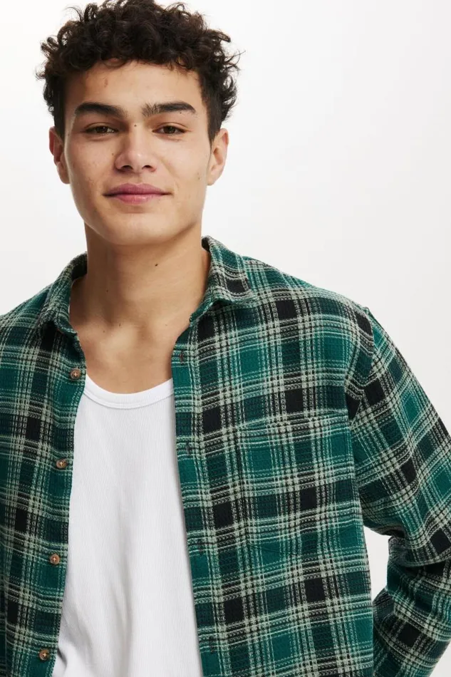 Cotton On Shirts and Polos Boston Long Sleeve Shirt Emerald Waffle Check 8211 Men Cotton On Shirts and Polos Boston Long Sleeve Shirt Emerald Waffle Check 8211 Men