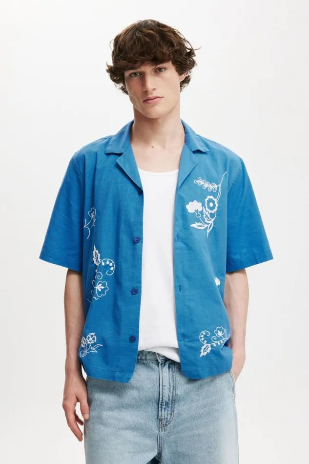 Cotton On Shirts and Polos Cabana Short Sleeve Shirt Cobalt Art 8211 Men