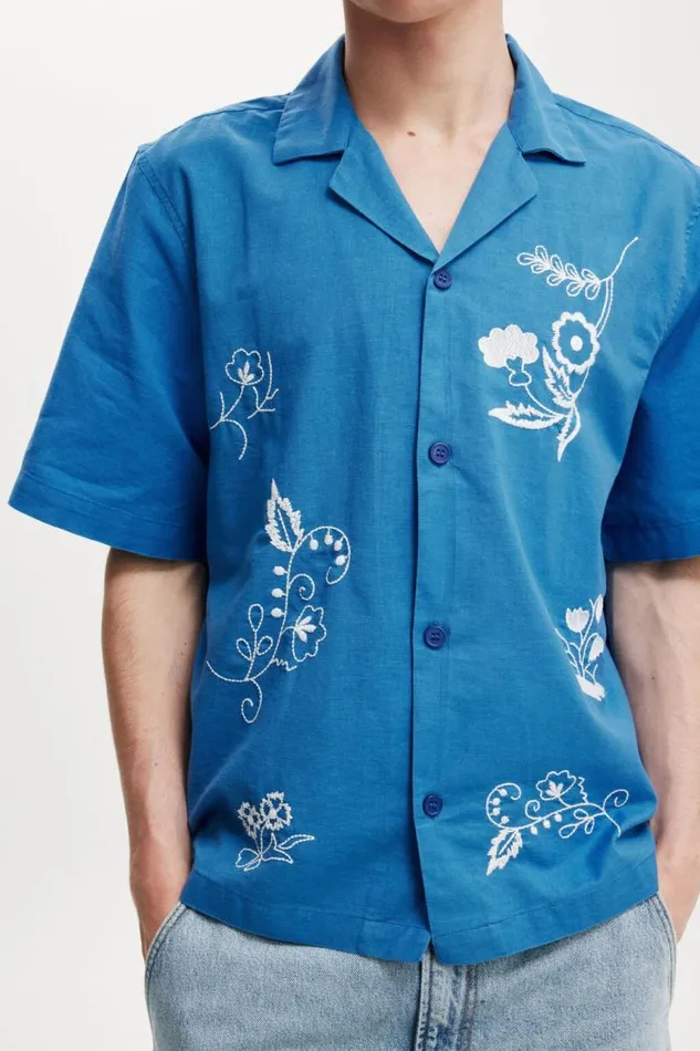 Cotton On Shirts and Polos Cabana Short Sleeve Shirt Cobalt Art 8211 Men Cotton On Shirts and Polos Cabana Short Sleeve Shirt Cobalt Art 8211 Men