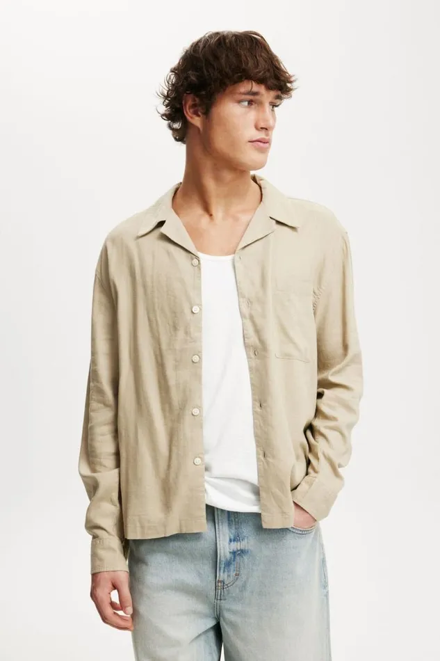 Cotton On Shirts and Polos Old Town Long Sleeve Shirt Taupe 8211 Men