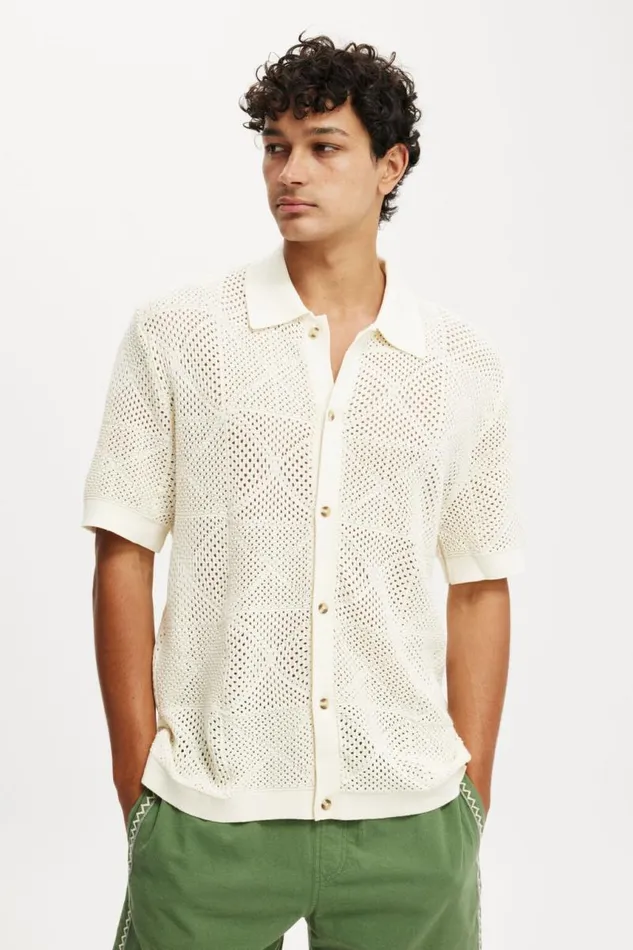 Cotton On Shirts and Polos Pablo Short Sleeve Shirt Cream Pattern 8211 Men