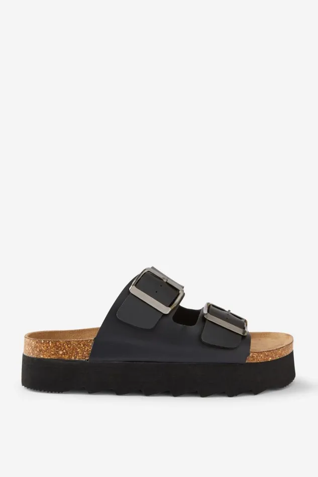 Cotton On ShoesandSlippers Rex Flatform Buckle Slide Black Smooth 8211 Women