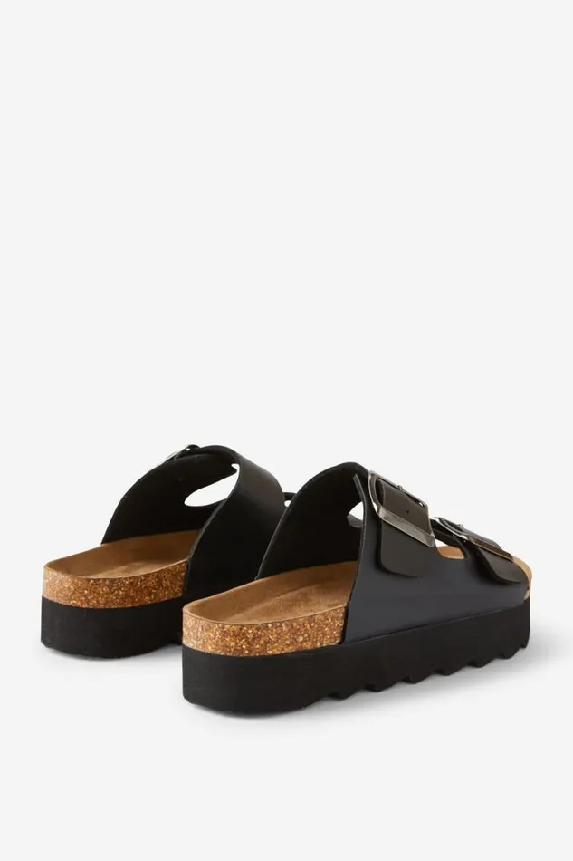 Cotton On ShoesandSlippers Rex Flatform Buckle Slide Black Smooth 8211 Women Cotton On ShoesandSlippers Rex Flatform Buckle Slide Black Smooth 8211 Women