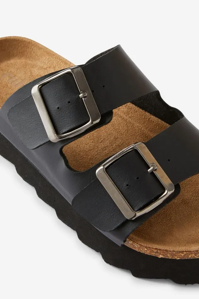 Cotton On ShoesandSlippers Rex Flatform Buckle Slide Black Smooth 8211 Women Cotton On ShoesandSlippers Rex Flatform Buckle Slide Black Smooth 8211 Women