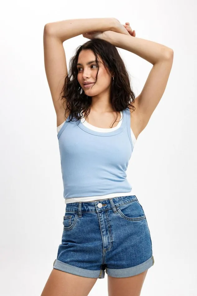 Cotton On Shorts High Rise Classic Stretch Denim Short Sea Blue 8211 Women
