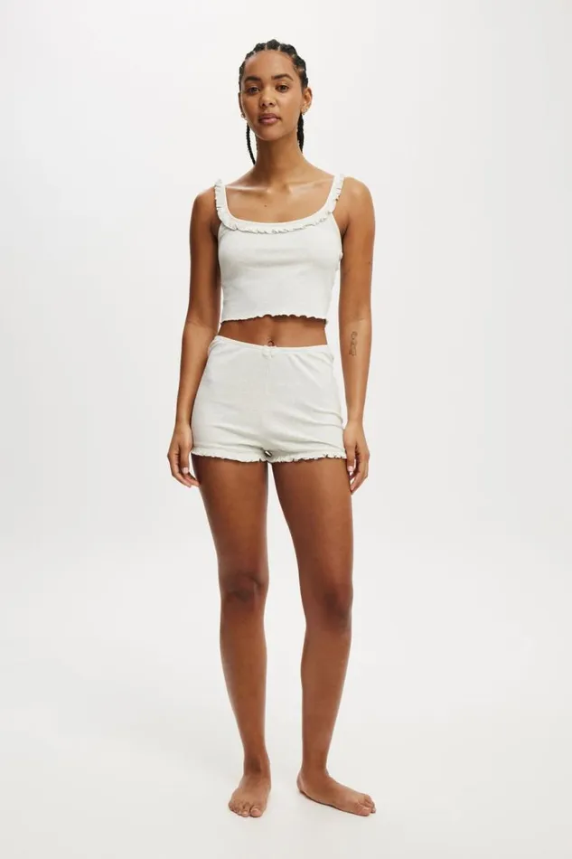 Cotton On Shorts Rib Ruffle Short Light Grey Marle 8211 Women