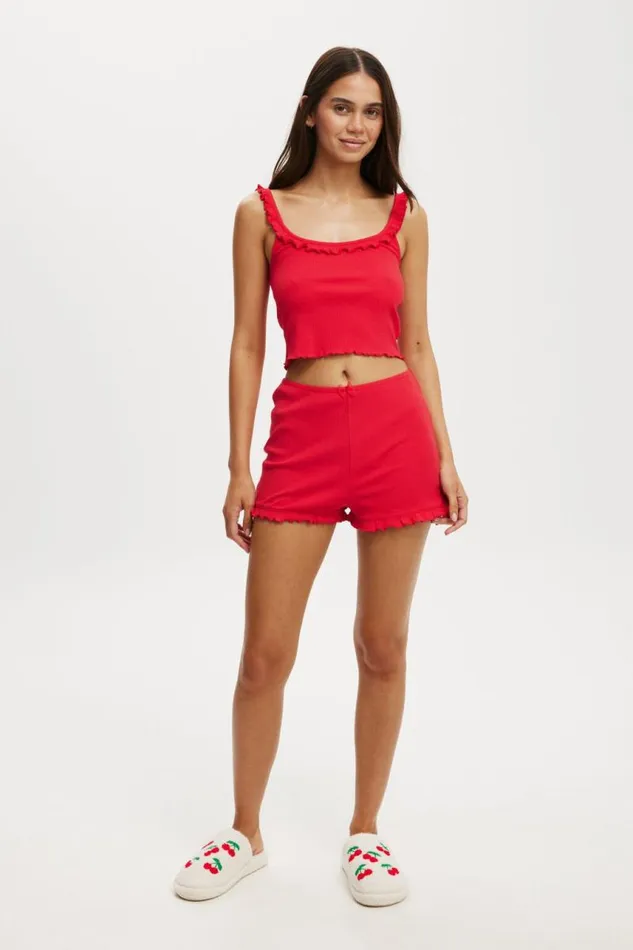 Cotton On Shorts Rib Ruffle Short Lobster Red 8211 Women