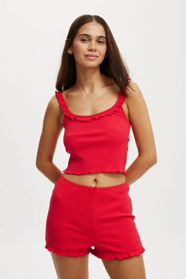 Cotton On Shorts Rib Ruffle Short Lobster Red 8211 Women Cotton On Shorts Rib Ruffle Short Lobster Red 8211 Women