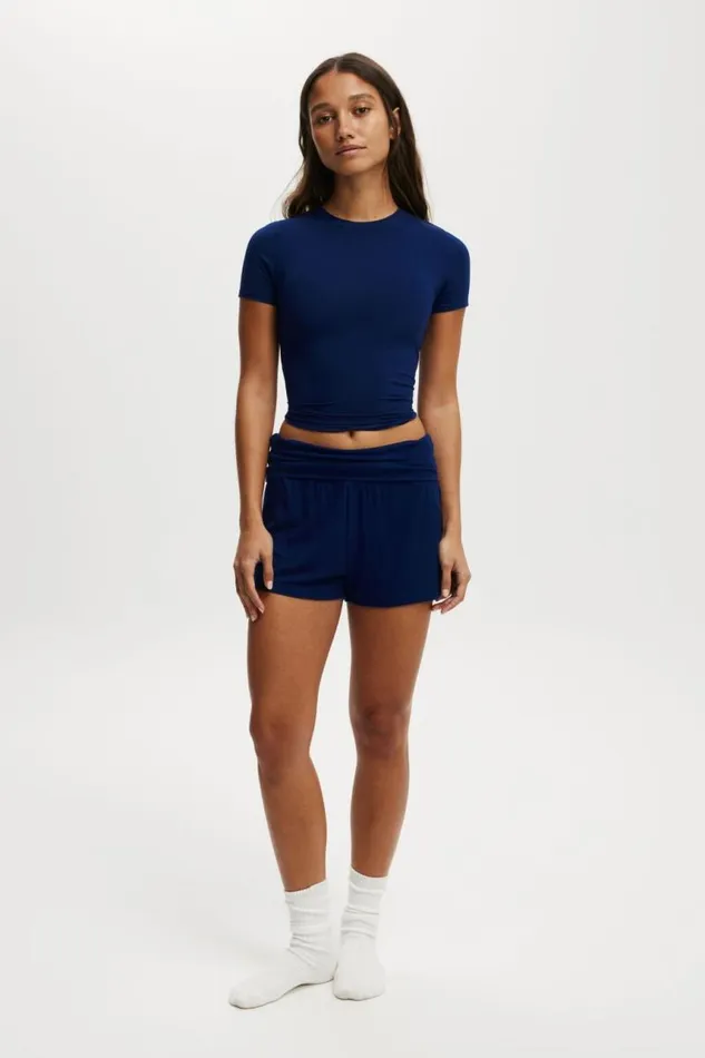 Cotton On Shorts Sleep Recovery Roll Waist Short Voyage Blue 8211 Women