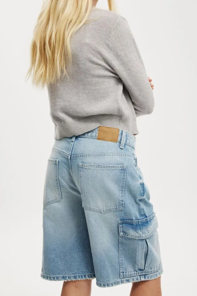Cotton On Shorts Super Baggy Cargo Denim Jort Cloud Blue 8211 Women