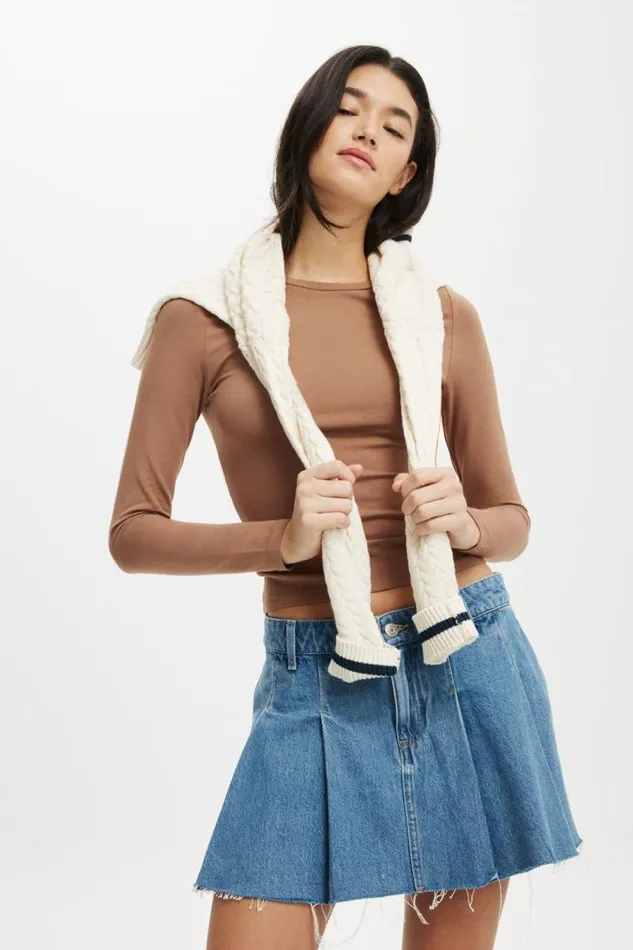 Cotton On Skirts Pleated Denim Mini Skirt Blue Haze 8211 Women
