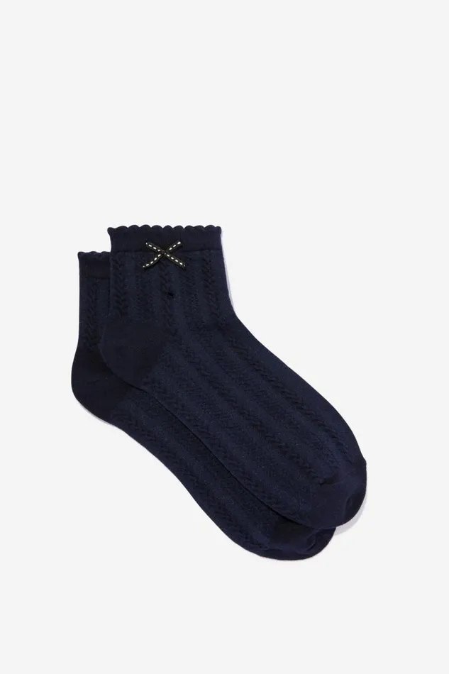 Cotton On Socks Frill Pointelle Ankle Sock Navy 8211 Women