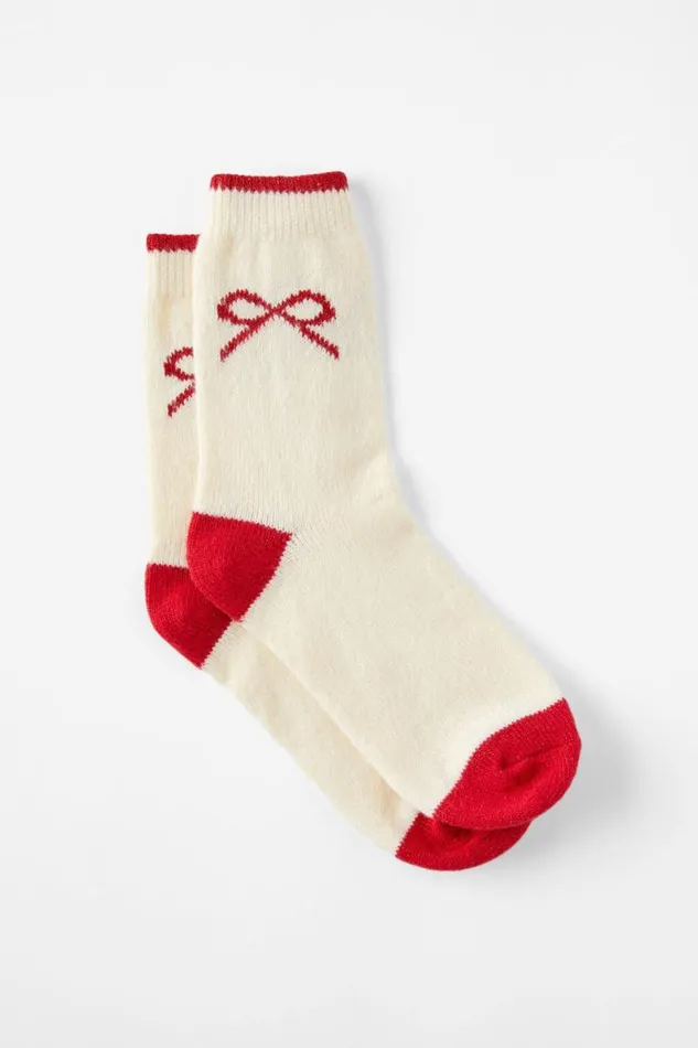 Cotton On Socks Fuzzy Bow Crew Sock Ecrured 8211 Women