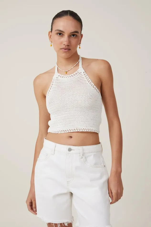 Cotton On SweatersandCardigans Crochet Scallop Halter Knit Ecru 8211 Women
