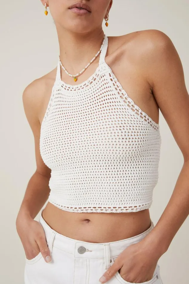 Cotton On SweatersandCardigans Crochet Scallop Halter Knit Ecru 8211 Women