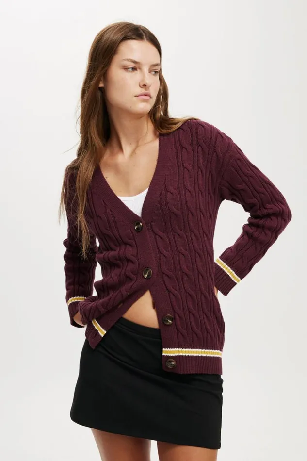 Cotton On SweatersandCardigans Varsity Cardigan Cherry Varnishwhite Marigold Tipping 8211 Women Cotton On SweatersandCardigans Varsity Cardigan Cherry Varnishwhite Marigold Tipping 8211 Women