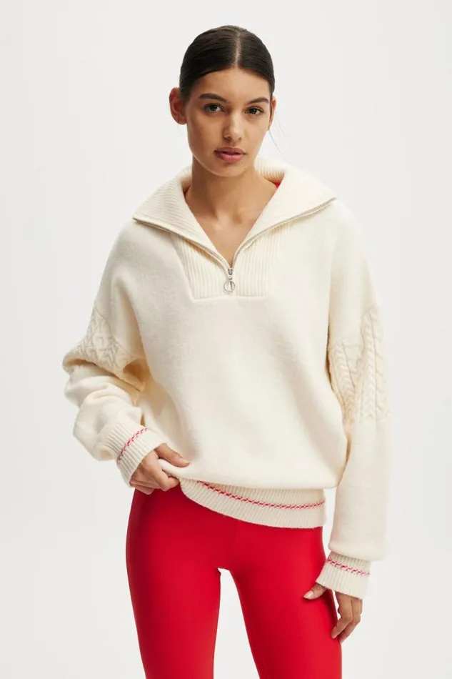 Cotton On SweatsandHoodies Active Knitted Graphic Half Zip Longlseeve Coconut Milk 8211 Women Cotton On SweatsandHoodies Active Knitted Graphic Half Zip Longlseeve Coconut Milk 8211 Women