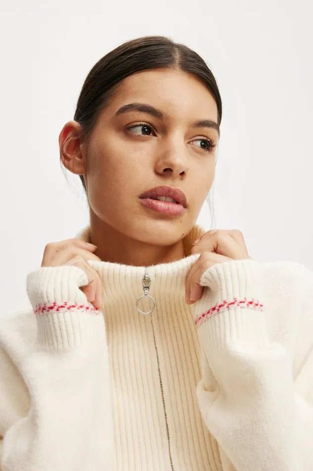 Cotton On SweatsandHoodies Active Knitted Graphic Half Zip Longlseeve Coconut Milk 8211 Women Cotton On SweatsandHoodies Active Knitted Graphic Half Zip Longlseeve Coconut Milk 8211 Women