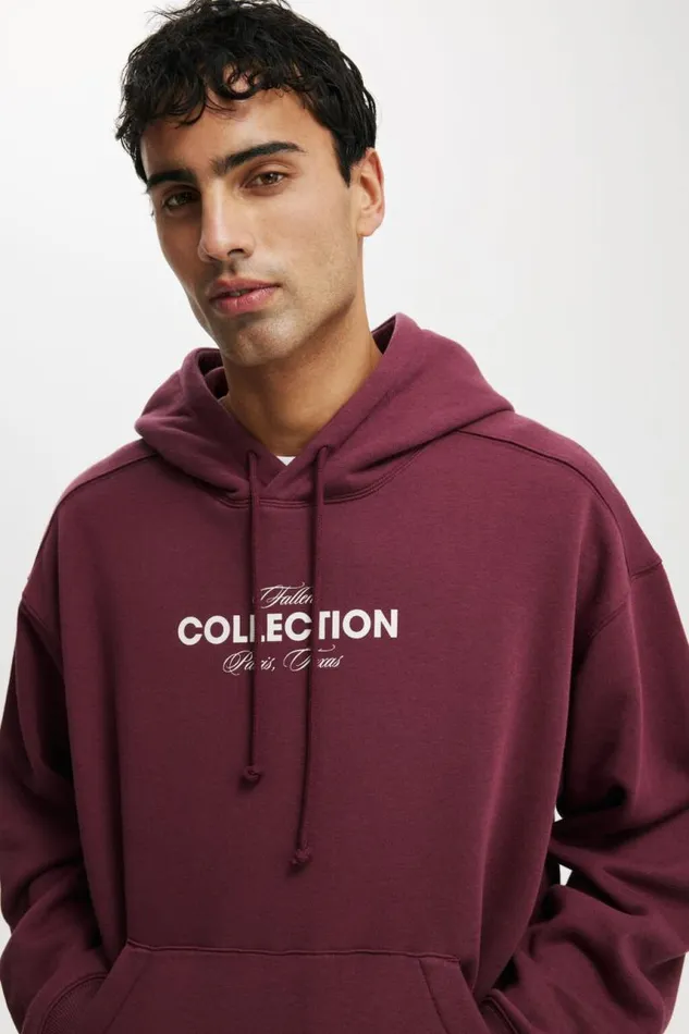Cotton On Sweats and Hoodies Box Fit Graphic Hoodie Burgundy Fallen Collection 8211 Men Cotton On Sweats and Hoodies Box Fit Graphic Hoodie Burgundy Fallen Collection 8211 Men