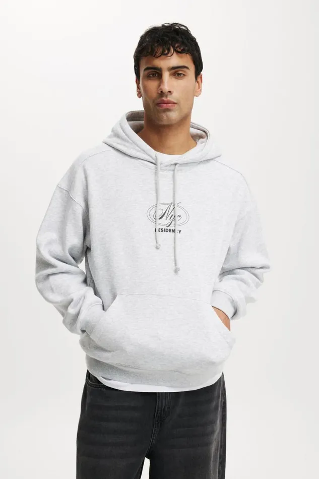 Cotton On Sweats and Hoodies Box Fit Graphic Hoodie Grey Marle Residency Nyc 8211 Men