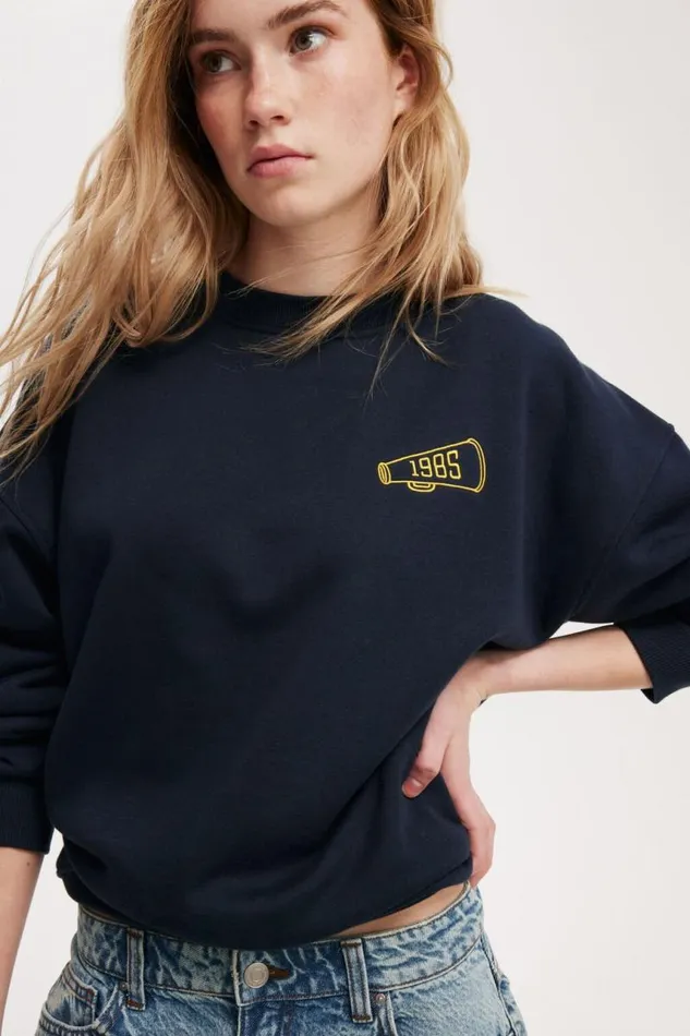 Cotton On SweatsandHoodies Classic Fleece Graphic Crew Sweatshirt Lma Ink Navy 8211 Women