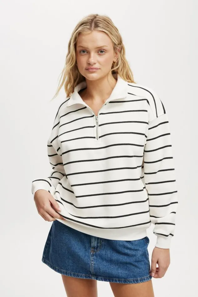 Cotton On SweatsandHoodies Classic Fleece Oversized Half Zip Sweatshirt Black White Stripe 8211 Women Cotton On SweatsandHoodies Classic Fleece Oversized Half Zip Sweatshirt Black White Stripe 8211 Women