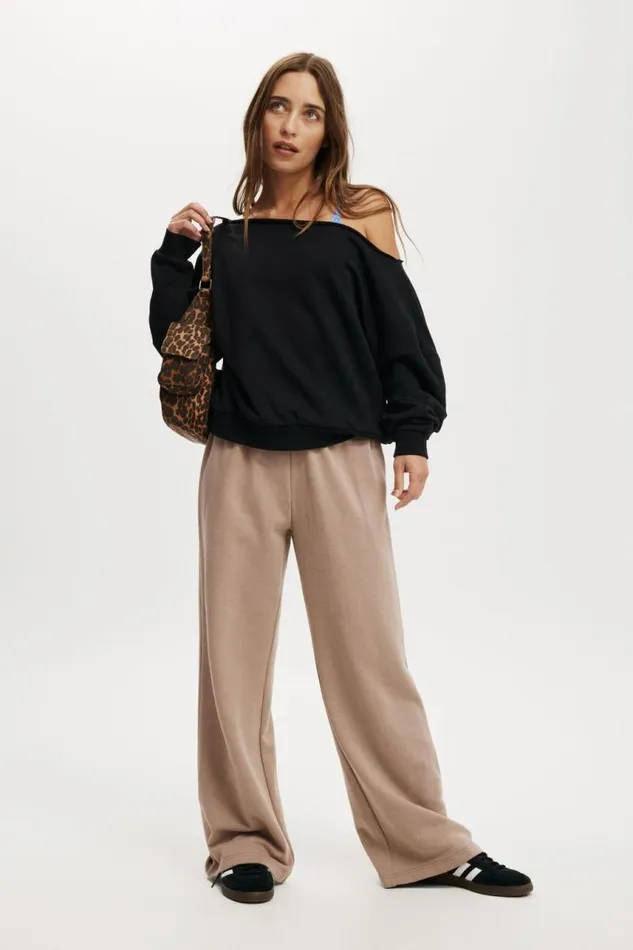 Cotton On SweatsandHoodies Classic Fleece Wide Leg Sweatpant Mocha 8211 Women