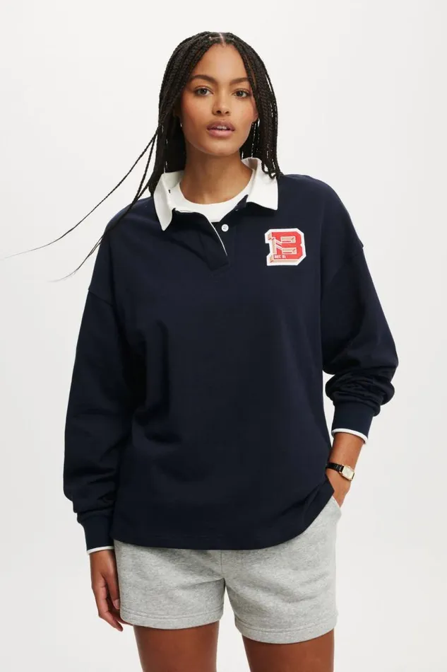 Cotton On SweatsandHoodies Oversized Long Sleeve Polo Beckley B Total Eclipse 8211 Women