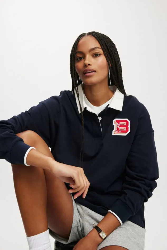 Cotton On SweatsandHoodies Oversized Long Sleeve Polo Beckley B Total Eclipse 8211 Women
