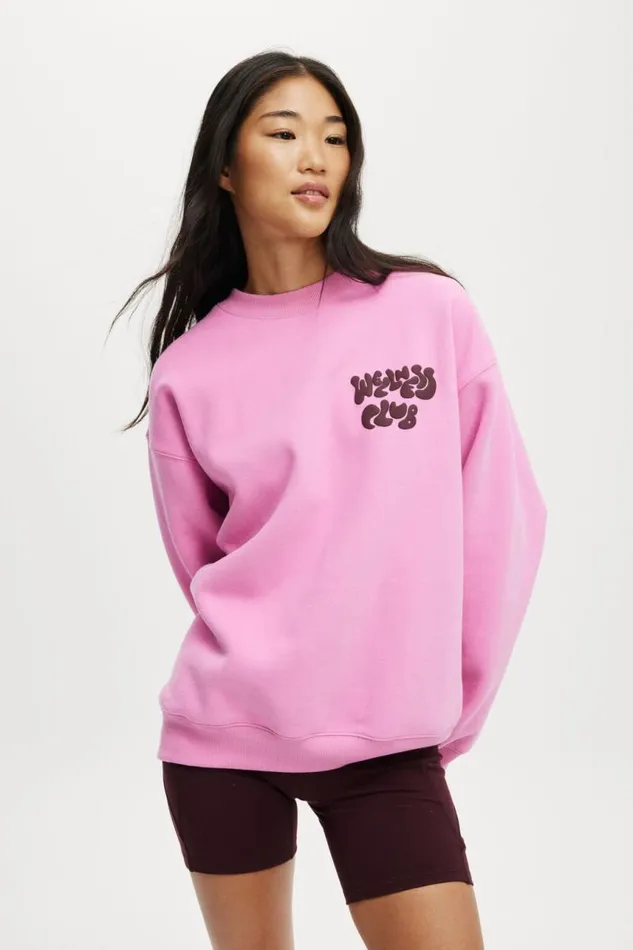 Cotton On SweatsandHoodies Plush Graphic Crew Sweatshirt Pink Icingdark Oak 8211 Women
