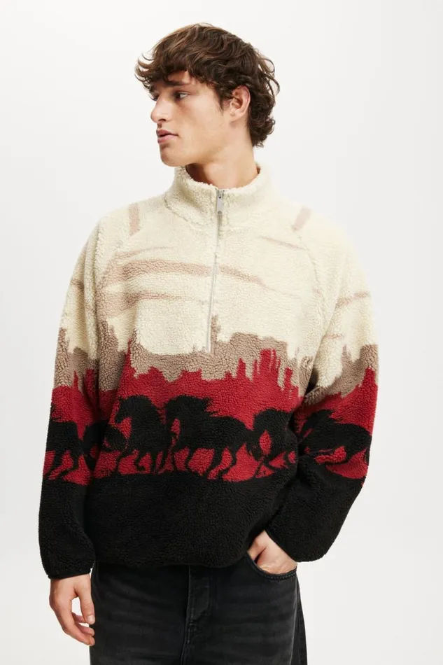 Cotton On Sweats and Hoodies Teddy 12 Zip Fleece Cream Shellwild Horses 8211 Men