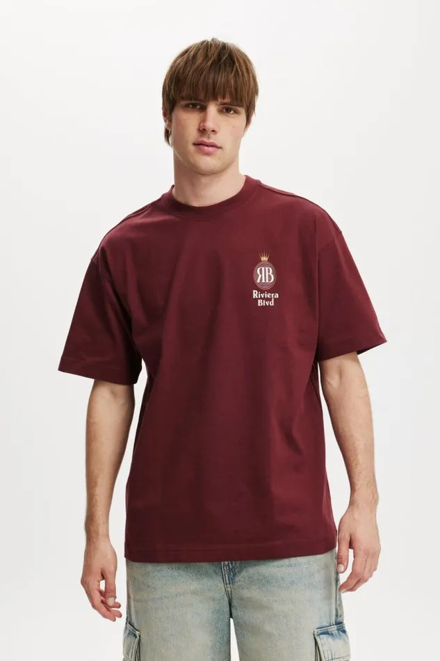 Cotton On Tees and Tanks Box Fit Graphic TShirt Dark Carmineriviera Blvd 8211 Men