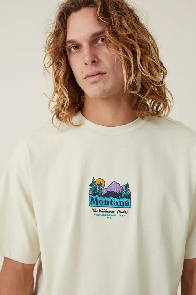 Cotton On Tees and Tanks Box Fit Graphic TShirt Ecruwilderness Awaits 8211 Men Cotton On Tees and Tanks Box Fit Graphic TShirt Ecruwilderness Awaits 8211 Men