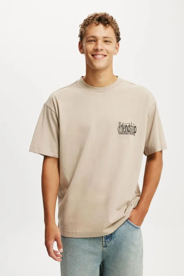 Cotton On Tees and Tanks Box Fit Graphic TShirt Gravel Stonefriendship Through Fruit 8211 Men Cotton On Tees and Tanks Box Fit Graphic TShirt Gravel Stonefriendship Through Fruit 8211 Men