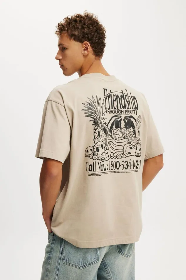 Cotton On Tees and Tanks Box Fit Graphic TShirt Gravel Stonefriendship Through Fruit 8211 Men Cotton On Tees and Tanks Box Fit Graphic TShirt Gravel Stonefriendship Through Fruit 8211 Men