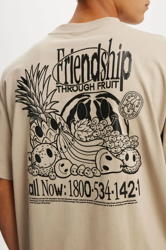 Cotton On Tees and Tanks Box Fit Graphic TShirt Gravel Stonefriendship Through Fruit 8211 Men Cotton On Tees and Tanks Box Fit Graphic TShirt Gravel Stonefriendship Through Fruit 8211 Men