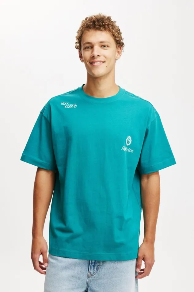 Cotton On Tees and Tanks Box Fit Graphic TShirt Teal Pophigh Spirits 8211 Men