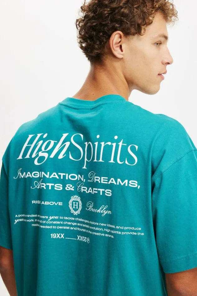 Cotton On Tees and Tanks Box Fit Graphic TShirt Teal Pophigh Spirits 8211 Men Cotton On Tees and Tanks Box Fit Graphic TShirt Teal Pophigh Spirits 8211 Men
