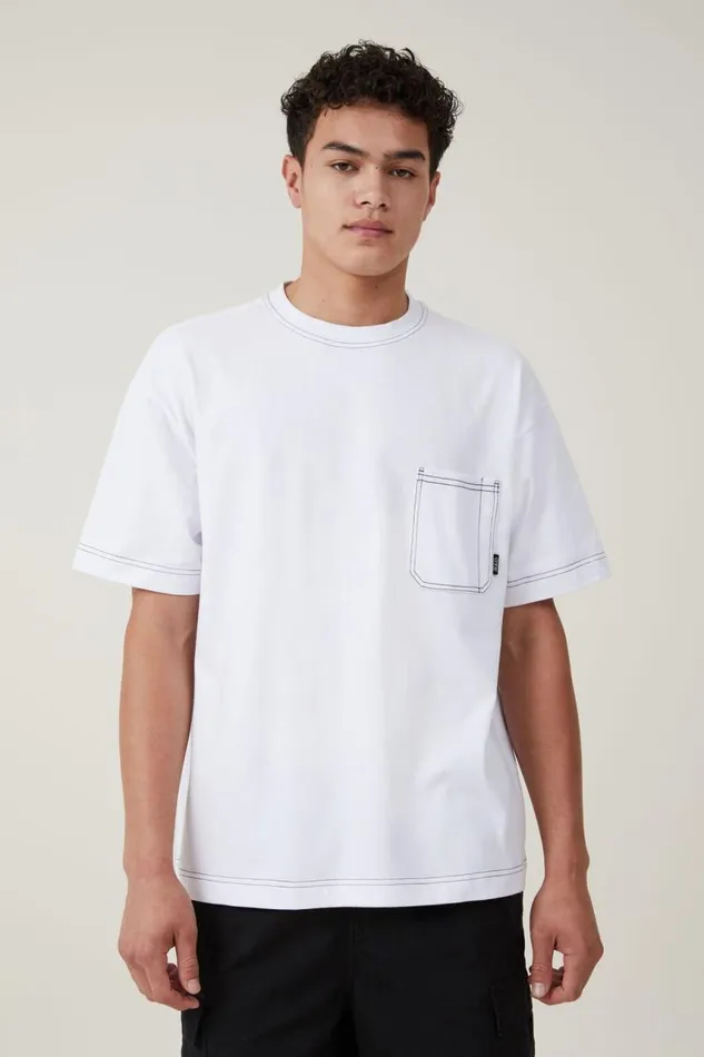 Cotton On Tees and Tanks Box Fit Pocket TShirt White Civic Contrast 8211 Men