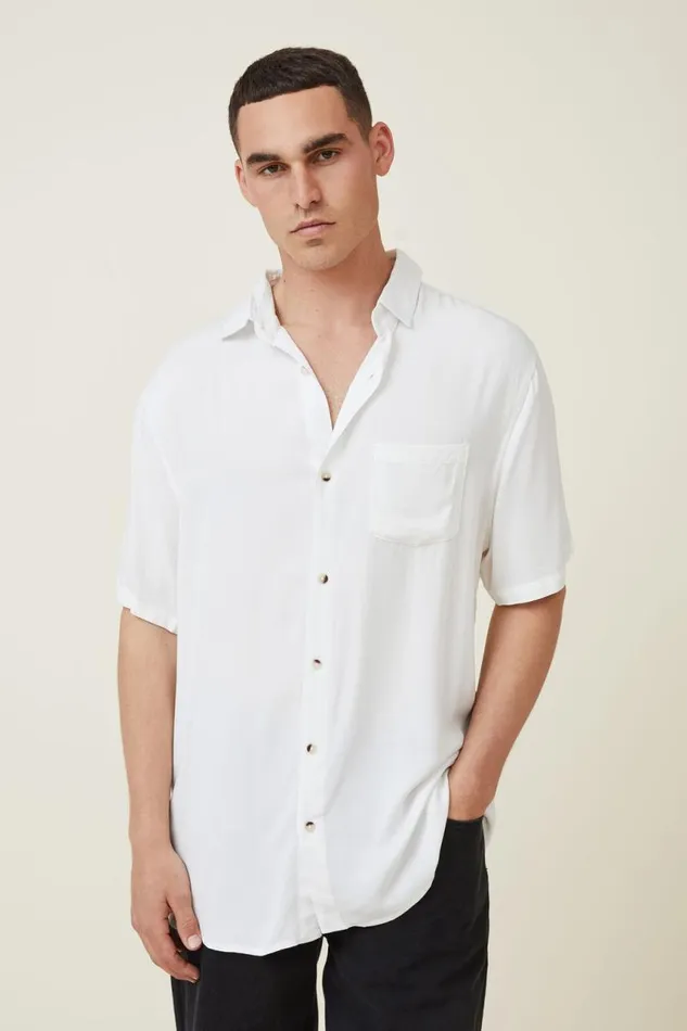 Cotton On Tees and Tanks Cuban Short Sleeve Shirt White 8211 Men