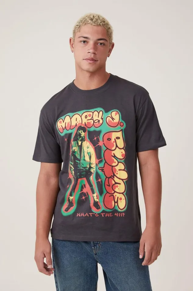 Cotton On Tees and Tanks Loose Fit Music TShirt Lcn Bra Faded Slatemary J Blige 8211 Airbrushed 8211 Men