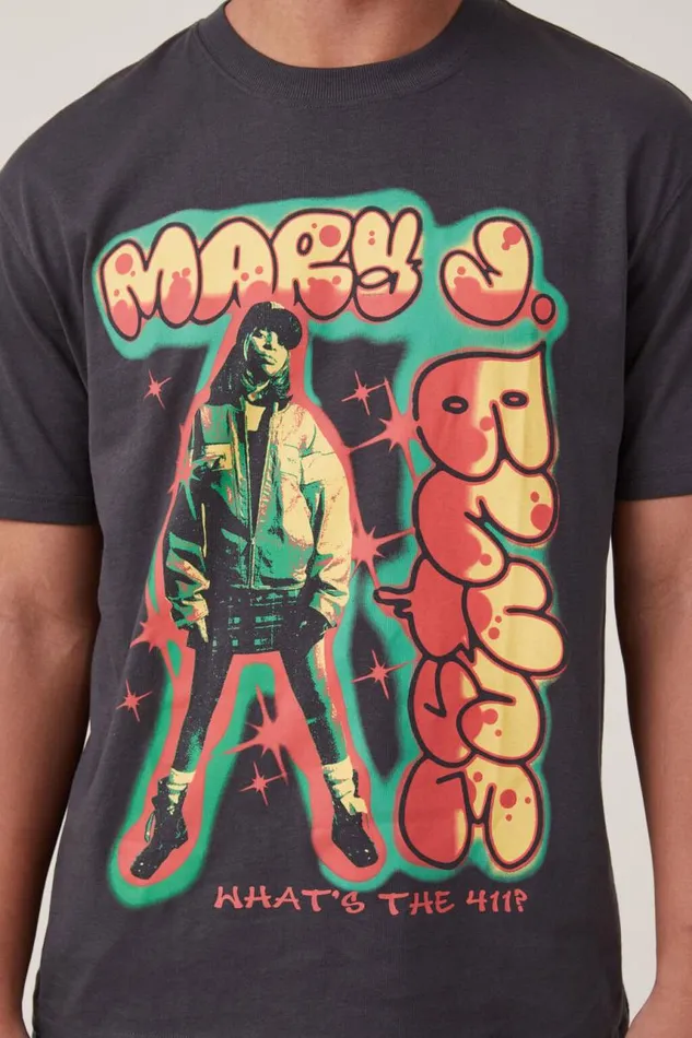 Cotton On Tees and Tanks Loose Fit Music TShirt Lcn Bra Faded Slatemary J Blige 8211 Airbrushed 8211 Men Cotton On Tees and Tanks Loose Fit Music TShirt Lcn Bra Faded Slatemary J Blige 8211 Airbrushed 8211 Men