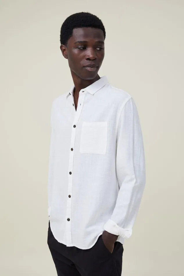 Cotton On Tees and Tanks Portland Long Sleeve Shirt Vintage White Cheesecloth 8211 Men
