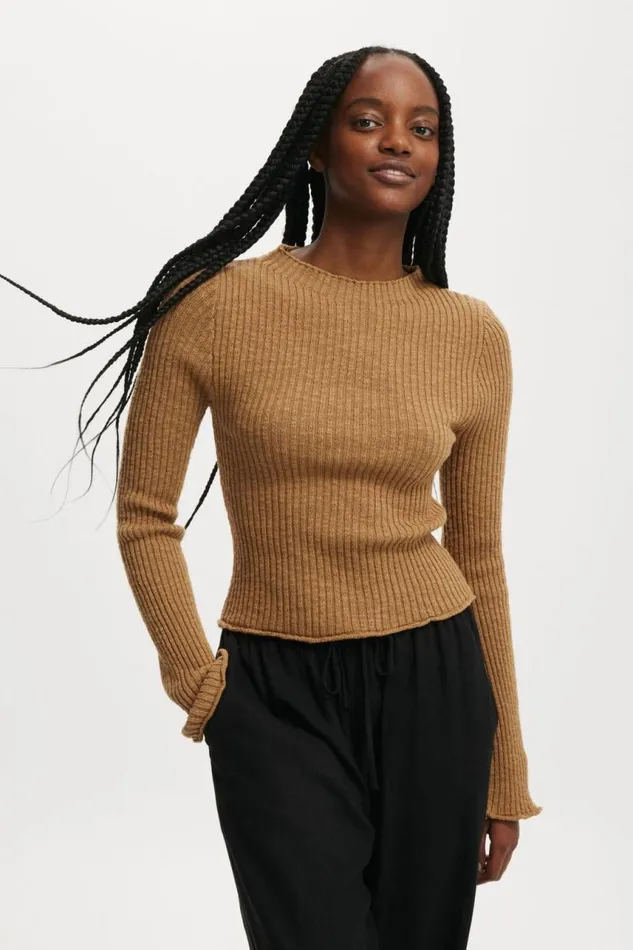 Cotton On Tops Be My Baby Overlock Rib Long Sleeve Pinecone 8211 Women
