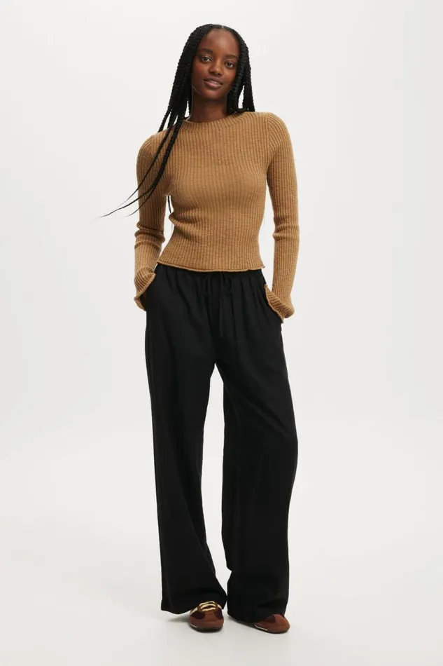 Cotton On Tops Be My Baby Overlock Rib Long Sleeve Pinecone 8211 Women