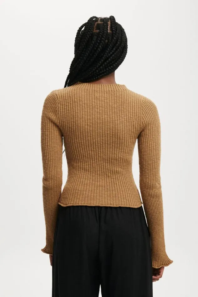 Cotton On Tops Be My Baby Overlock Rib Long Sleeve Pinecone 8211 Women