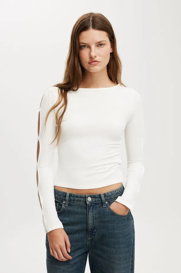 Cotton On Tops Bow Detail Long Sleeve Top Vintage White 8211 Women