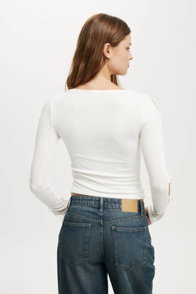 Cotton On Tops Bow Detail Long Sleeve Top Vintage White 8211 Women