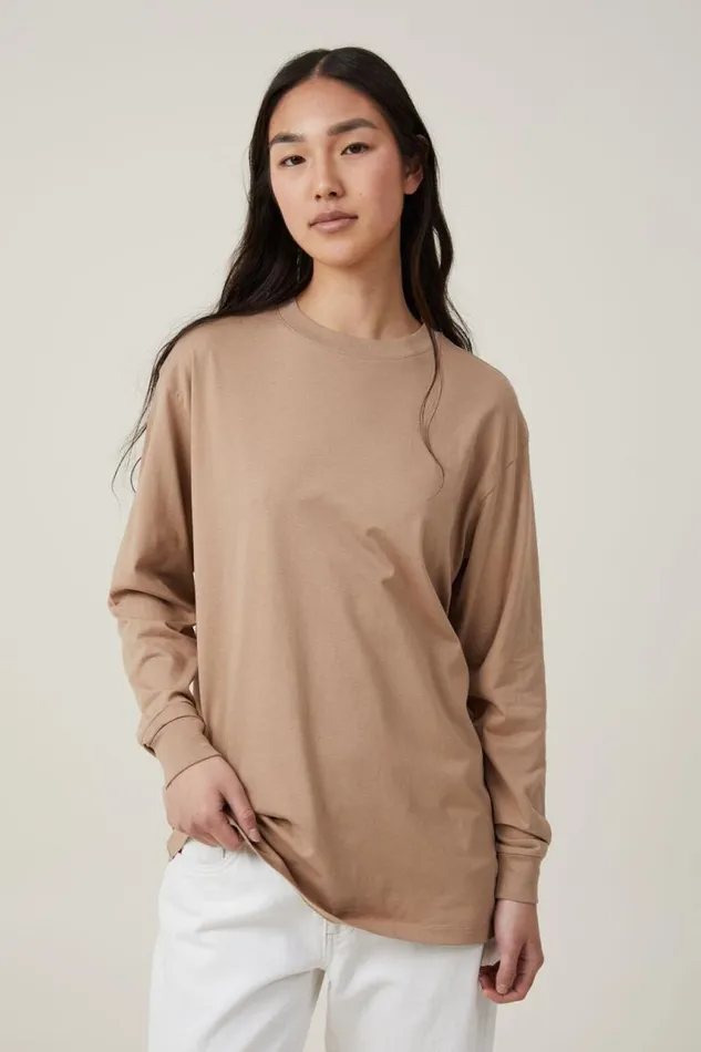 Cotton On Tops Brody Oversized Long Sleeve Top Light Mocha 8211 Women